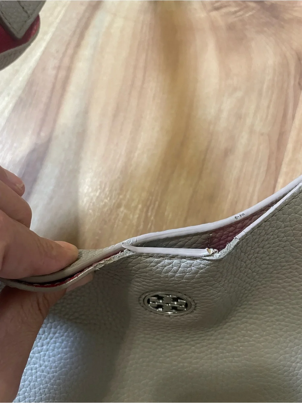 Tory Burch Perry Reversible Hobo Bag French Gray Pink Pebbled Leather